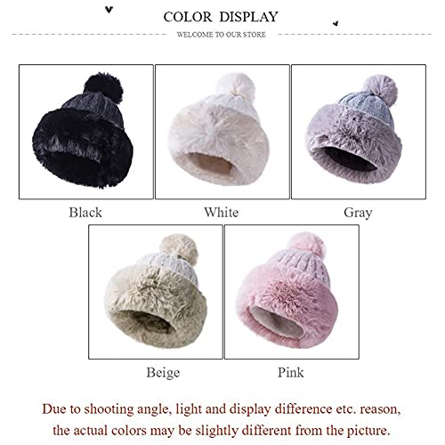 JFAN Gorro de Invierno para Mujer Gorra Ruso con Forro Pompom Sombrero para Polar, Gris Blanco Talla única