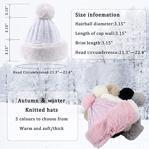 JFAN Gorro de Invierno para Mujer Gorra Ruso con Forro Pompom Sombrero para Polar, Gris Blanco Talla única