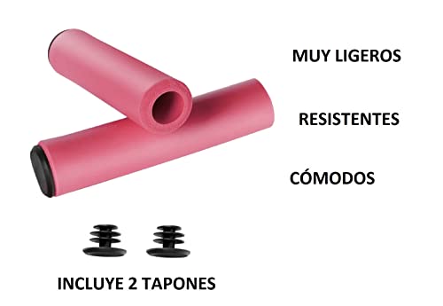 JGR SELECT Puños Bicicleta - 2 Unidades - Puños Bicicleta Montaña MTB – Empuñaduras Manillar Espuma Silicona Ergonómicos, Manguitos, Mangos, Grips – Universal Mountain Bike, Paseo, Ciclismo (Rosa)