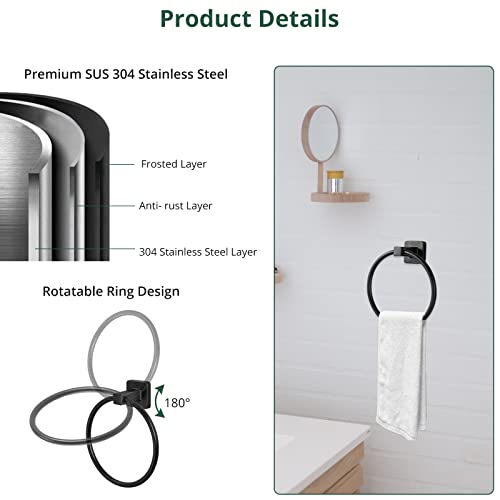 JiGiU Toalleros Baño 40cm Juego de Accesorios Baños Acero Inoxidable 304 Toallero Perforado Soporte de Papel Higiénico, Ganchos para Toallas, Kit de Accesorios de Baño Resistentes para Baño Cocina