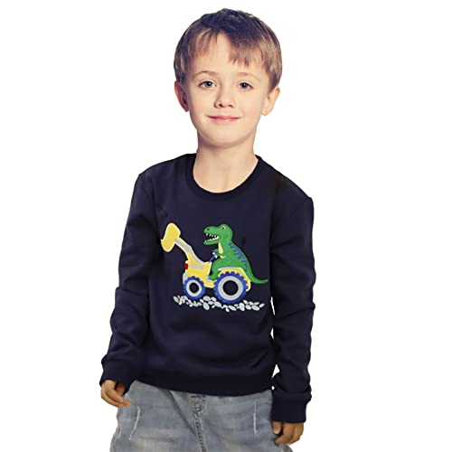 JinBei Sudadera Niño Jersey Algodón Deporte Manga Larga Dinosaurio Armada Camiseta Sin Capucha Tops Casual Coche Chandal Barata Infantil Cuello Redondo Blusas Ropa Pull-Over Niños 6-7 Años