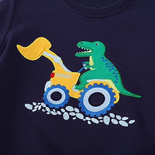 JinBei Sudadera Niño Jersey Algodón Deporte Manga Larga Dinosaurio Armada Camiseta Sin Capucha Tops Casual Coche Chandal Barata Infantil Cuello Redondo Blusas Ropa Pull-Over Niños 6-7 Años