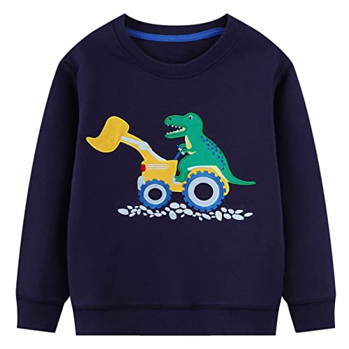 JinBei Sudadera Niño Jersey Algodón Deporte Manga Larga Dinosaurio Armada Camiseta Sin Capucha Tops Casual Coche Chandal Barata Infantil Cuello Redondo Blusas Ropa Pull-Over Niños 6-7 Años