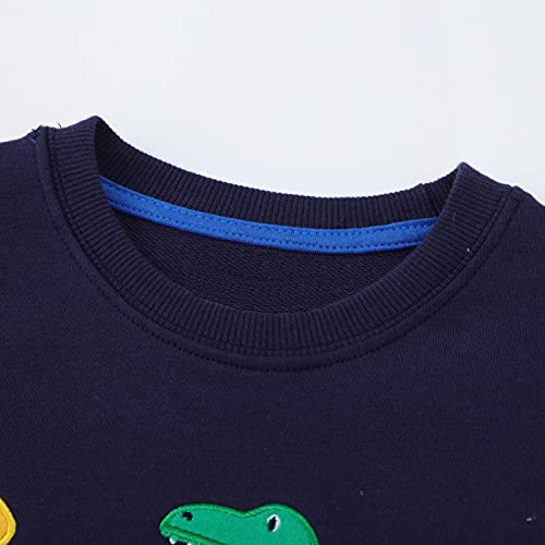 JinBei Sudadera Niño Jersey Algodón Deporte Manga Larga Dinosaurio Armada Camiseta Sin Capucha Tops Casual Coche Chandal Barata Infantil Cuello Redondo Blusas Ropa Pull-Over Niños 6-7 Años