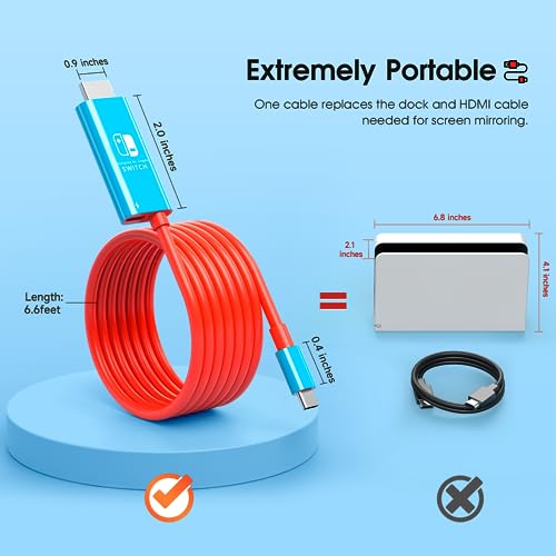 JINGDU Ultraportátil USB Tipo C a HDMI TV Cable Adaptador para Switch/OLED,Cable de conversión HDMI 4K de 2m,Admite TV/cubierta de vapor/ordenador portátil/PC, Rojo y Azul