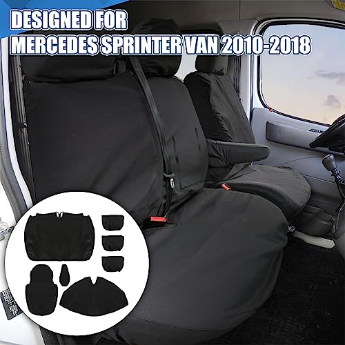 JinsenTGG Fundas de Asiento Impermeables Repuesto para Mercedes Sprinter Van 2010-2018, Juego de 7 Fundas Protección de Asiento Delantero para Conductor y Pasajero Doble, Fundas de Asiento de Coche