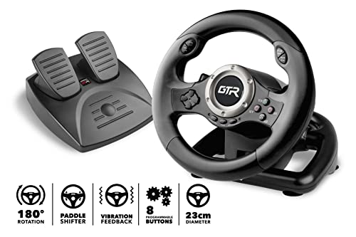 JINSHU GTR RACING WHEEL - INDECA Volante de Carreras con Pedales (compatible con Playstation 4, Playstation 3, Switch y PC)