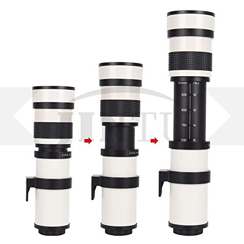 JINTU 420-800mm Teleobjetivo Cámara Zoom Lentes F/8.3-16 Manual MF para Canon Nikon DSLR Cámaras Digitales, Aleación de Aluminio