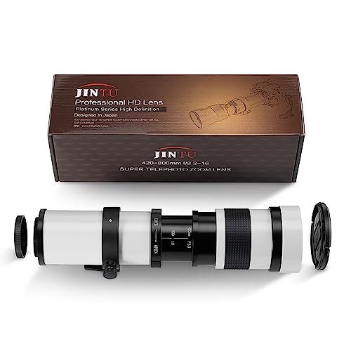 JINTU 420-800mm Teleobjetivo Cámara Zoom Lentes F/8.3-16 Manual MF para Canon Nikon DSLR Cámaras Digitales, Aleación de Aluminio