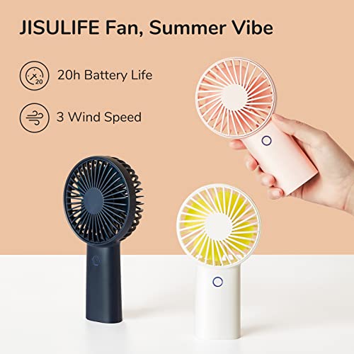 JISULIFE Ventilador de mano, 4000 mAh ventilador portátil, Mini ventilador recargable USB [5-20 horas de tiempo de trabajo] Ventilador personal a batería con 3 velocidades para exterior/oficina-Azul