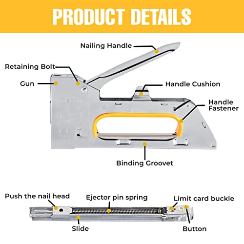 JJ PRIME 6/8 mm Pistola Grapadora de Acero para Tapicería con 2500 Grapas Gratis