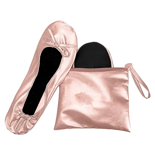 JJ PRIME - Zapatos de fiesta con bolsa plegable, bombas de ballet plegables enrollables, oro rosa, 38/39 EU