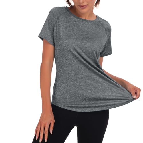 Jlowesun Camiseta de Entrenamiento de Malla para Mujer, Transpirable, de Manga Corta, Ligera, Funcional, con Cuello Redondo, Camiseta para Mujer, Adecuada para Fitness, Correr, Yoga