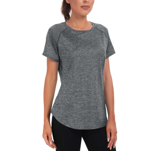 Jlowesun Camiseta de Entrenamiento de Malla para Mujer, Transpirable, de Manga Corta, Ligera, Funcional, con Cuello Redondo, Camiseta para Mujer, Adecuada para Fitness, Correr, Yoga