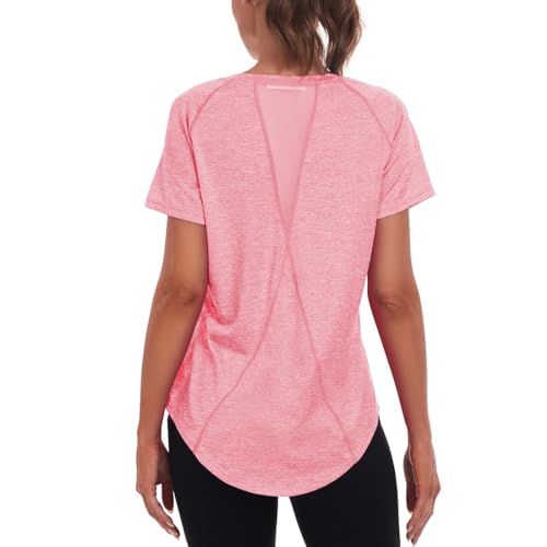 Jlowesun Camiseta Deportiva Mujer Manga Corta,Casual Ligera Transpirable Funcional Espalda Malla Deportiva Tops Mujer,Cuello Redondo Camiseta Entrenamiento Adecuada para Fitness Running Camiseta Yoga