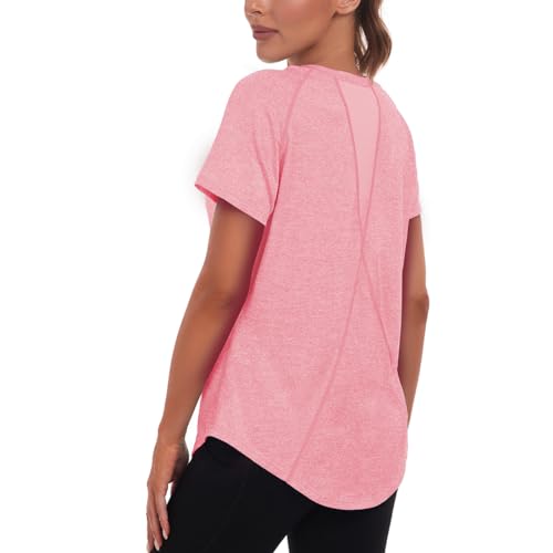 Jlowesun Camiseta Deportiva Mujer Manga Corta,Casual Ligera Transpirable Funcional Espalda Malla Deportiva Tops Mujer,Cuello Redondo Camiseta Entrenamiento Adecuada para Fitness Running Camiseta Yoga