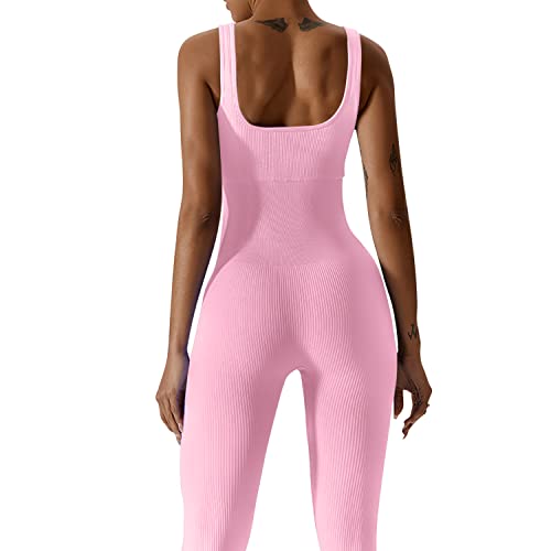 JN JANPRINT Conjunto de ropa de fitness para mujer, traje de yoga, sin costuras, pantalones de cintura alta, sujetador deportivo acanalado, conjunto de ropa deportiva, Rosa., S