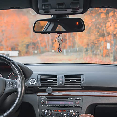 JNNJ Colgante Para El Interior Del Coche, 7 Chakras Piedras Adornos Meditación Decoración Espejo del Coche Espejos, Decoración Cristal Árbol De La Vida Accesorios Para Colgar El Coche Espejo(Redondo)