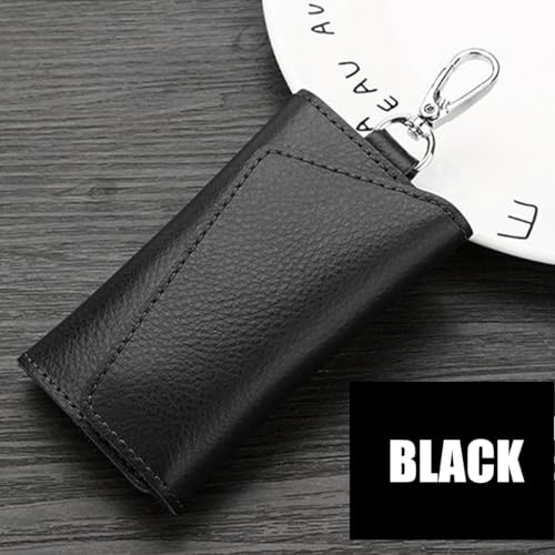 JNNJ Estuche para Llaves de Coche con Ganchos, Estuche de Cuero Genuino para Llaves, Estuche para Tarjetas Llavero Multifunción para Coche, Orgnizador Llaves de Coche para Hombre y Mujer(Negro)