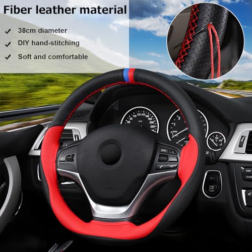 JNNJ Funda Volante Coche, Cubierta De Volante De Cuero De Microfibra, Cubre Volante Sport Antideslizante Transpirable, Funda Volantes Coche Universal para Todos Los Volantes Estándar(Rojo)