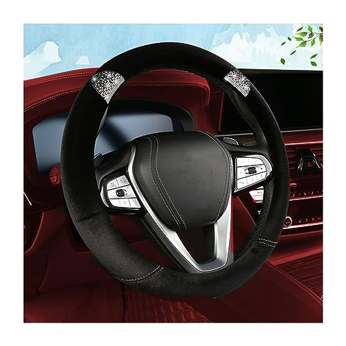 JNNJ Funda Volante Coche, Cubre Volante Transpirable Universal, Cubierta Volante Coche Diamantes Cristal, Cubre Volante con Orejas De Dibujos Animados, Accesorios De Decoración De Coches(Negro)