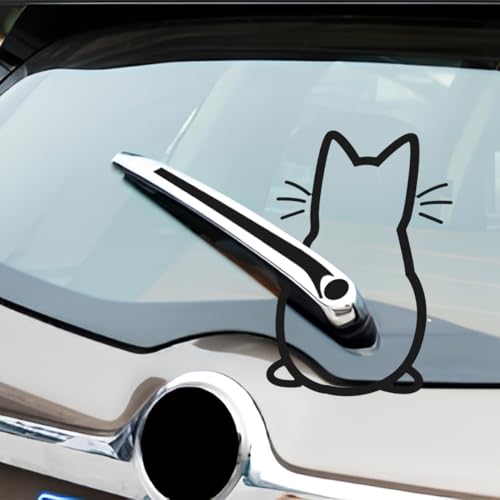 JNNJ Pegatina Gato Limpiaparabrisas, Divertido Dibujos Animados Gatito Calcomanía para Parabrisas, Pegatinas de Animales para La Ventana Del Coche, Pegatinas Decorativos para Coche Ordenador(Negro)