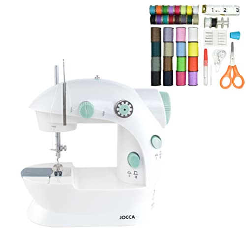 Jocca - Máquina de coser portátil con Kit de Costura de 48 Accesorios | Máquina de coser pequeña | Fácil de usar | Doble puntada | Pies antideslizantes | Puntada de refuerzo