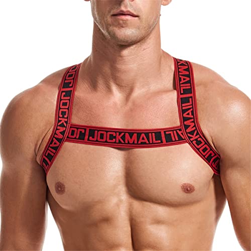 JOCKMAIL Arnés de pecho para hombre, para fitness, cultivo, muscular, deporte, hombro, cuerpo, pecho, muscular, ejercicio, tops, correa de hombro, vendaje, rojo, S/M