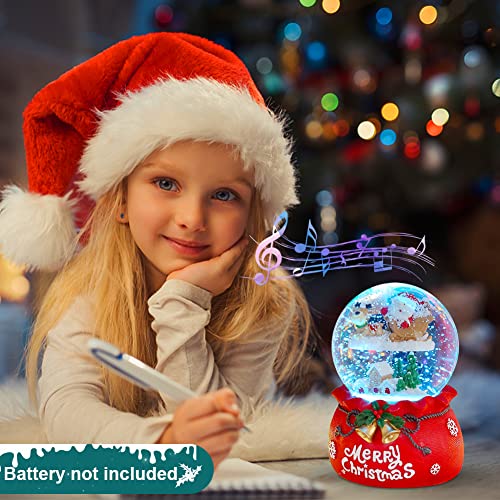 Jodsen Musical de Navidad Bola de Nieve Santa Trineo Elk Snow Globe Red Musical Cajas con Luces LED Cambiantes Plays 8 Canciones Decoraciones de Figuras de Navidad para Escritorio Habitación Hogar