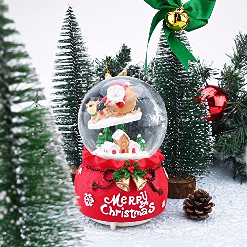 Jodsen Musical de Navidad Bola de Nieve Santa Trineo Elk Snow Globe Red Musical Cajas con Luces LED Cambiantes Plays 8 Canciones Decoraciones de Figuras de Navidad para Escritorio Habitación Hogar