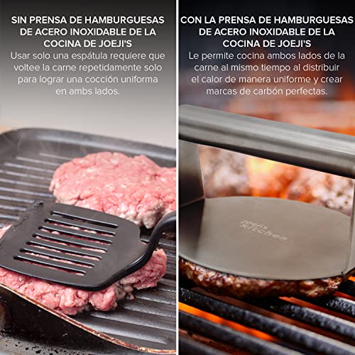 joeji's Kitchen Molde Hamburguesas de Acero INOX 14 cm - Smash Burger - Prensa Hamburguesas Mold con Mango Robusto - Fácil de Limpiar - Hacer una BBQ a la Perfección con jugos sellados