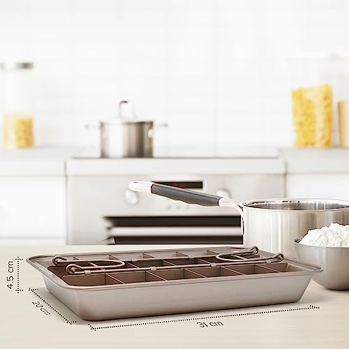 Joejis Molde Brownie Pan Para Hornear Rectangular 31x 20cm - Molde Para Pasteles de Acero Al Carbono Antiadherente - con 18 Separadores Cortador De Brownie de Chocolate