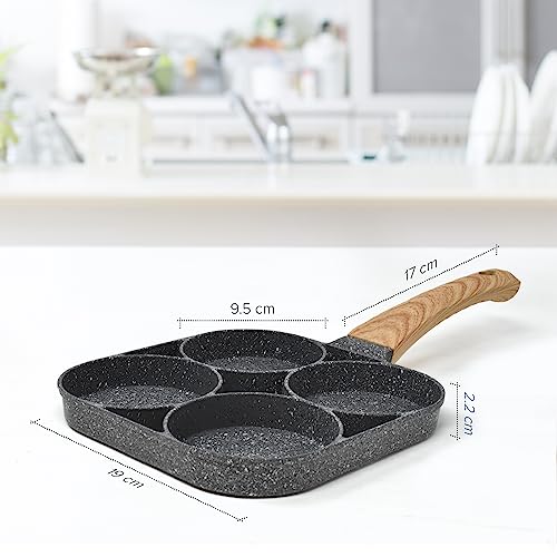 Joejis Sarten Tortitas de 4 Agujeros - Molde de Cocina Antiadherente 19 cm Inductione Sarten para Huevos Fritos y Frigideira panquecas