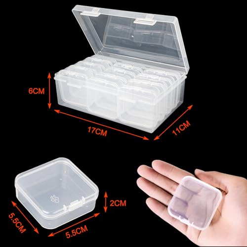 Jogoico 12 Piezas Caja Plastico Pequeña con Tapa, Cajas Almacenaje Plastico, Pequeña Cajas Transparentes, Cajas de Plastico para Abalorios, Bisutería, Accesorios para Pintar Diamantes (5.5*5.5*2CM)