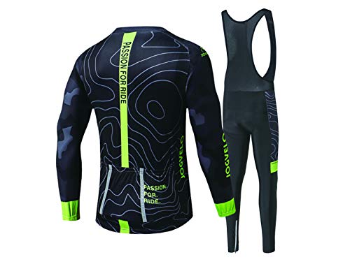 JOGVELO Maillot Ciclismo, Ropa Ciclismo Conjunto Hombre Mangas Largas Jersey + Culotes Ciclismo Reflectante Transpirable, M