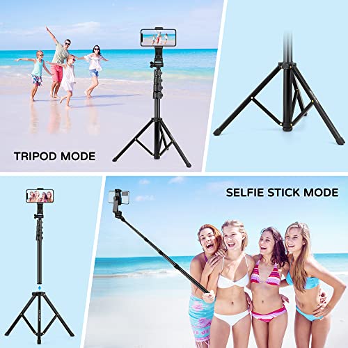 JOILCAN Tripode para Movil, 177,8 cm Profesional Estable Aluminiocon Trípode con Control Remoto & Teléfono Soporte，Extensible Palo Selfie Trípode para teléfonos iPhone y Andriod/Samsung Huawei