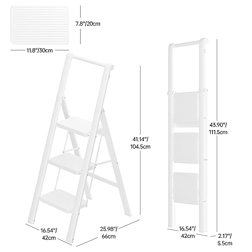 JOISCOPE Escalera Plegable de 3 peldaños, Escalera Plegable con Pasamanos, Escalera Doméstica, Peldaño Antideslizante Ensanchado, Escalera Multifuncional, Blanco