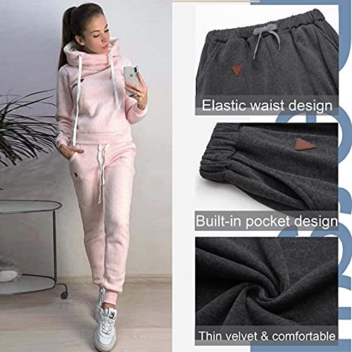 Joligiao Mujer Chandal Conjunto Invierno Moda Mujer Conjuntos Deportivos Manga Larga Hoodie Pullover con Cordón Pantalones Largo para Otoño e Invierno (Rosa,XXL)