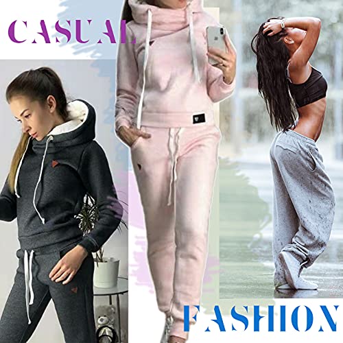 Joligiao Mujer Chandal Conjunto Invierno Moda Mujer Conjuntos Deportivos Manga Larga Hoodie Pullover con Cordón Pantalones Largo para Otoño e Invierno (Rosa,XXL)