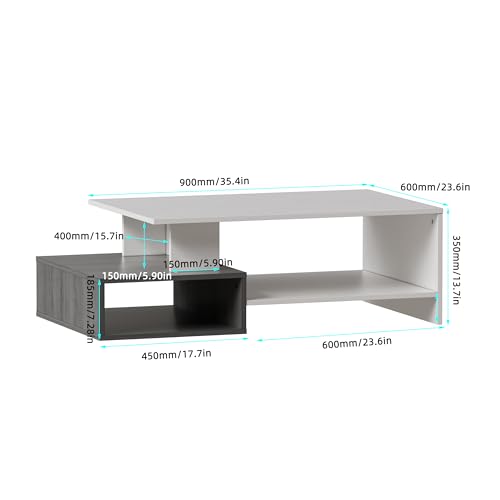 JoliJour Mesa Baja Mesa de Café Salon Mesa de Centro Rectangular para el Café/Té Mesa Auxiliar Blanca Mesita para Salon Moderna Mesa de Sofá Mesita Comedor para Sala de Estar Oficina 105x35x60cm