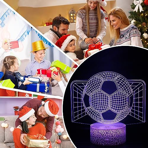 JOLLYEEP Luz Nocturna De Fútbol Para Niños, Lámpara De Ilusión 3d, Luz Led Para La Habitación, Mando a Distancia Con 16 Colores Regulables, Regalos De Decoración De Las Niñas Chicos Del Dormitorio