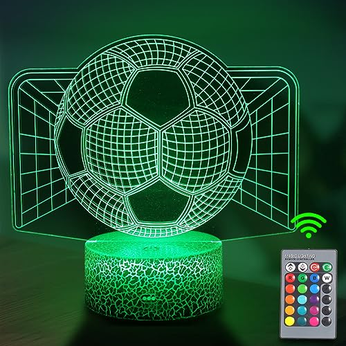 JOLLYEEP Luz Nocturna De Fútbol Para Niños, Lámpara De Ilusión 3d, Luz Led Para La Habitación, Mando a Distancia Con 16 Colores Regulables, Regalos De Decoración De Las Niñas Chicos Del Dormitorio