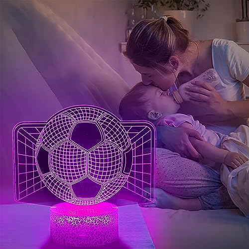 JOLLYEEP Luz Nocturna De Fútbol Para Niños, Lámpara De Ilusión 3d, Luz Led Para La Habitación, Mando a Distancia Con 16 Colores Regulables, Regalos De Decoración De Las Niñas Chicos Del Dormitorio