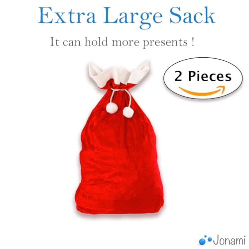 Jonami Saco de Papa Noel, 2 Bolsa Extragrande de Santa Claus. Decoraciones y Accesorios de Navidad Tradicionales en Rojo y Blanco (70 x 110 cm)