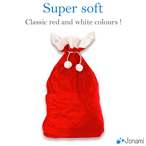 Jonami Saco de Papa Noel, 2 Bolsa Extragrande de Santa Claus. Decoraciones y Accesorios de Navidad Tradicionales en Rojo y Blanco (70 x 110 cm)