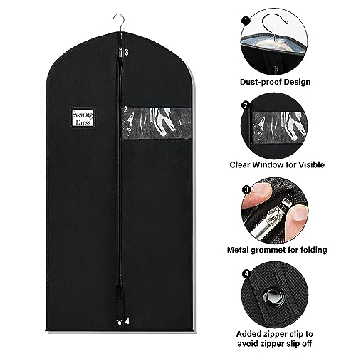 Jooheli 4 Piezas Funda Ropa, Porta Traje, Funda Traje, Funda Vestido, Bolsas para Ropa, Trajes, Chaquetas y Vestidos, Guardaropa Bolsas Trajes, Antipolvo, Impermeable, Negro