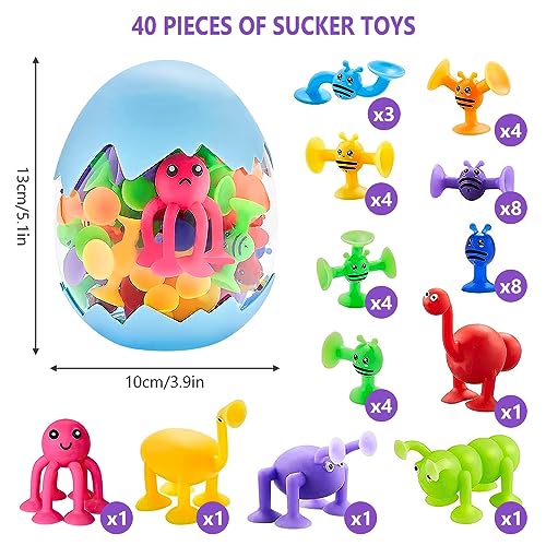 Jooheli 40 Piezas Juego de Ventosas para Niños, Juego de Dardos Pop Ventosa, Juguetes de Succión para Bebés, Juguetes Sensoriales Interactivos con Forma de Animal, Multicolores para 3 4 5 6 7 años