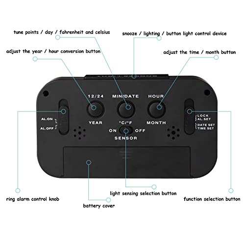 JOPHEK LCD Despertador Digital, Inteligente Reloj Despertador Digital con Repetición de Datos de Temperatura, Reloj de Mesa de Viaje para Sala de Oficinas Familiares