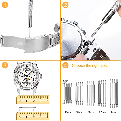 JOREST Herramienta Cambiar Correa Reloj，Herramientas Relojero para Ajustar y cambiar la Correa de Reloj，Kit reparacion de relojes, con Manual Usuario, 20PCS Barras de resorte, 13PCS Aguja de repuesto