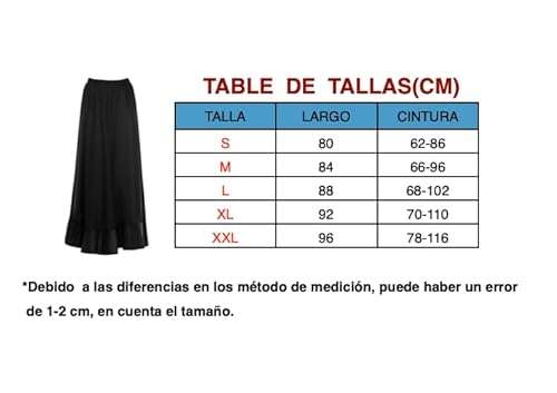 JORXG Falda Flamenco Mujer Español, Falda Ensayo Flamenco Largo Negro Rojo Volante Simple Volante Doble para Mujer Falda Baile Danza Clase Fiesta (L, Negro volante simple)